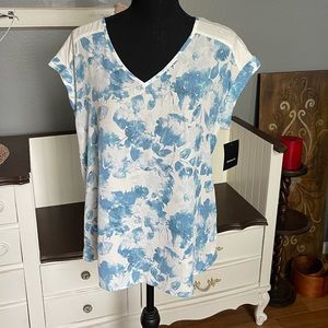 Fortune + Ivy NWT Quinn crochet detail multi media blouse Size Lg